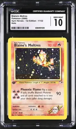 Pokemon Blaine's Moltres Gym Heroes 1st Edition Holo Rare #1 CGC 10 Gem Mint - Image 1