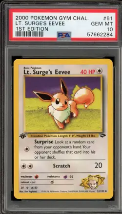 Pokemon Lt. Surge's Eevee Gym Challenge 1st Edition #51 PSA 10 Gem Mint - Image 1