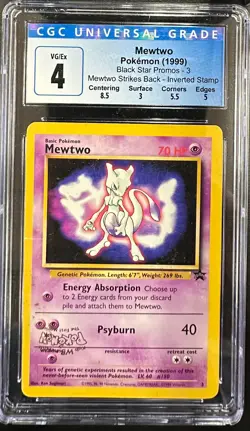 CGC 4 Mewtwo with sub grades Pokemon WB The First Movie "Inverted Stamp Error" - Image 1