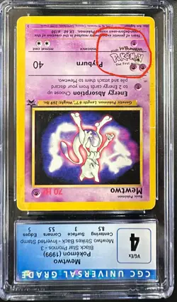 CGC 4 Mewtwo with sub grades Pokemon WB The First Movie "Inverted Stamp Error" - Image 2
