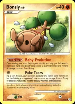 Bonsly 71/130 Common - Pokemon Diamond and Pearl 2007 Damaged - Image 1