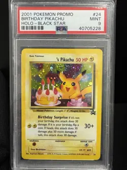 2001 ORIGINAL POKEMON PROMO BLACK STAR #24 BIRTHDAY PIKACHU-HOLO PSA 9 Mint - Image 1