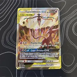 Pokemon Card Espeon & Deoxys GX SM240 SM Black Star Promo TAG TEAM Holo - Image 1