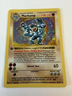 Machamp Pokemon Card Shadowless 1st Edition Holo 8/102 Base Set Rare Vintage - Image 1