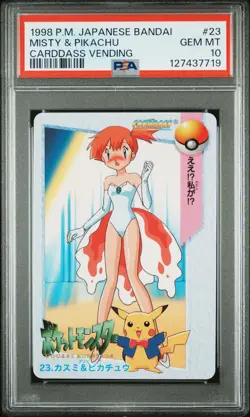 1998 POKEMON JPN BANDAI CARDDASS VENDING #23 MISTY & PIKACHU PSA 10 - Image 1