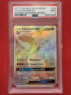 2017 POKEMON SUN & MOON BURNING SHADOWS #150/147 CHARIZARD GX SECRET RARE PSA 9 - Image 1
