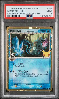 2021 POKEMON SWSH BLACK STAR PROMO CELEBRATIONS COLL #136 MIMIKYU-HOLO PSA 9 - Image 1