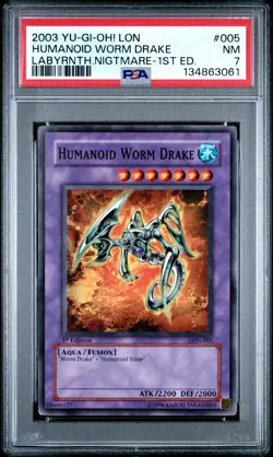 2003 YU-GI-OH! LON-LABYRINTH OF NIGHTMARE 1ST ED #005 HUMANOID WORM DRAKE PSA 7 - Image 1