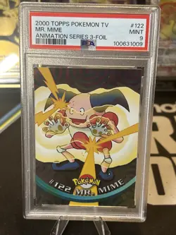 2000 Topps Pokemon TV Mr Mime #122 Animation Series 3-Foil PSA9 - Image 1