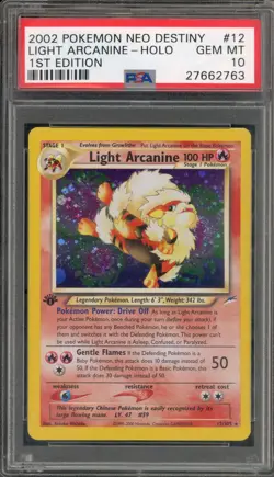 Pokemon Light Arcanine Neo Destiny 1st Edition Holo Rare #12 PSA 10 Gem Mint - Image 1