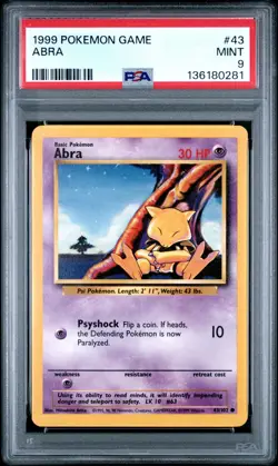 1999 POKEMON GAME #43 ABRA PSA 9 MINT BASE SET UNLIMITED - Image 1