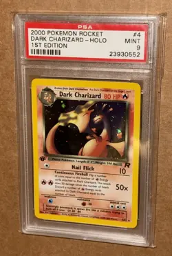 2000 Pokemon Team Rocket Dark Charizard Holo 1st Edition #4 PSA 9 Corner Swirl - Image 1