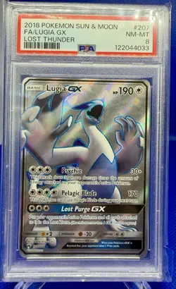 2018 Pokemon Sun & Moon Lost Thunder #207 Lugia Gx FA PSA 8 NM-MT - Image 1