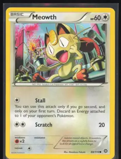 Meowth Regular Non Holo 88/114 Pokemon XY: Steam Siege LP Pokemon Card - Image 1