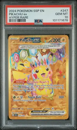 Pokemon TCG Pikachu EX Surging Sparks Hyper Rare Gold 247/191 PSA 10 - Image 1