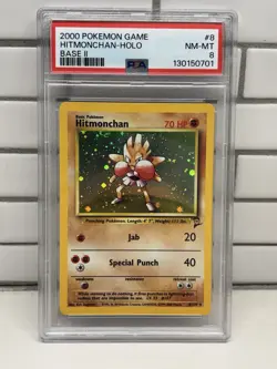 Hitmonchan Base Set 2 PSA 8 Holo Rare 8/130 Vintage Pokemon Card - Image 1