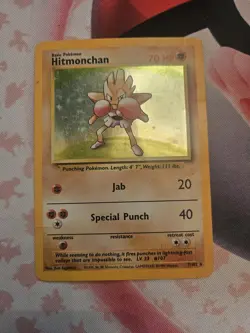 Pokemon TCG Hitmonchan Base Set Holo Unlimited Rare Card 7/102 HP - Image 1