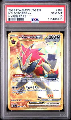 2025 POKEMON JTG EN-JOURNEY TOGETHER HYPER RARE #189 N'S ZOROARK EX PSA 10 - Image 1