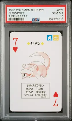 1998 POKEMON BLUE VERSION PLAYING CARDS 7 OF HEARTS #079 SLOWPOKE PSA 10 - Image 1