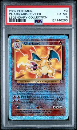2002 POKEMON LEGENDARY COLLECTION #3 CHARIZARD-REVERSE FOIL PSA 6 - Image 1