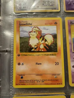 Pokemon Growlithe 28/102 1st Edition Shadowless, Base Set NM+ - Image 1