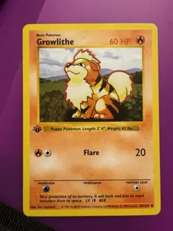 Pokemon Growlithe 28/102 1st Edition Shadowless, Base Set NM+ - Image 2