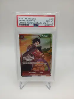MONKEY D LUFFY P-001 OFFLINE REGIONALS PSA 10 GEM MINT, 2024 ONE PIECE CARD GAME - Image 1