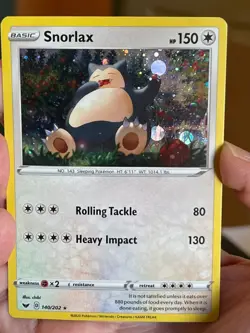 POKEMON SNORLAX 140/202 RARE COSMOS HOLOFOIL WITH SWIRL SWORD & SHIELD NM CARD - Image 1