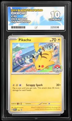 Pikachu 2024 World Championship Pokemon Card Promo #190 Ace Gem Mint 10 - Image 1