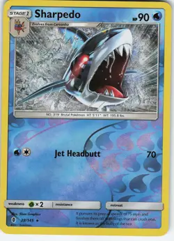 Sharpedo 28/145 Reverse Holo Rare SM - Guardians Rising NM Pokemon - Image 1