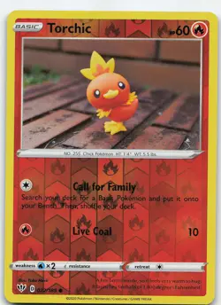 Torchic 022/189 Common Reverse Holo SWSH03: Darkness Ablaze NM Pokemon - Image 1