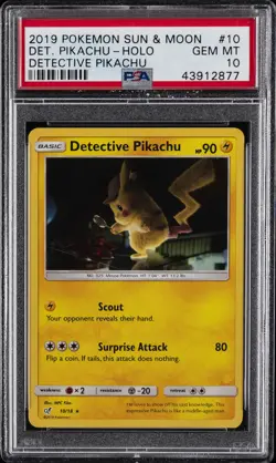 2019 POKEMON SUN & MOON DETECTIVE PIKACHU #10 DETECTIVE PIKACHU-HOLO PSA 10 - Image 1
