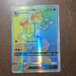 Pokemon Lucario GX Full Art Secret Rare Holo SM-Forbidden Light 135/131 210 HP - Image 1