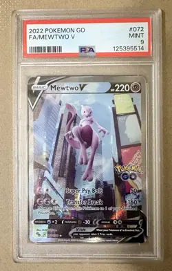 Pokemon Mewtwo V 072/078 GO Ultra Rare Full Art Holo PSA 9 220 HP - Image 1