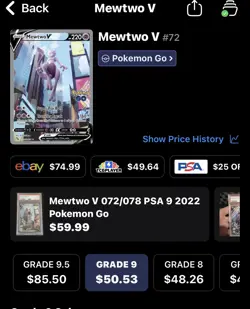 Pokemon Mewtwo V 072/078 GO Ultra Rare Full Art Holo PSA 9 220 HP - Image 3