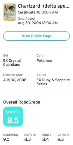 2006 POKEMON EX CRYSTAL GUARDIANS #4 CHARIZARD DELTA SPECIES-HOLO AGS 8.5 - Image 3