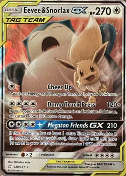 Pokemon Eevee & Snorlax GX TAG TEAM Ultra Rare Holo 120/181 Sun & Moon Team Up - Image 1
