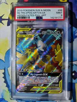 2019 Pokemon Sun and Moon Moltres Zapdos Articuno GX #66 PSA 9 MINT - Image 1