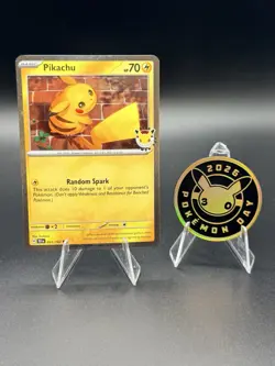 Pikachu 051/162 Pokemon Day 30th Anniversary Stamped Promo + Coin (Cosmo Holo) - Image 1