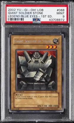 2002 YU-GI-OH! LOB-LEGEND OF BLUE EYES WHITE DRAGON GIANT SOLDIER OF STONE PSA 9 - Image 1