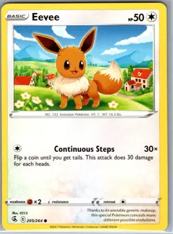 Eevee 205/264 Non Holo SWSH08: Fusion Strike - Pokemon Card - NM - Image 1