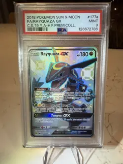 2018 POKEMON SUN & MOON CELESTIAL STORM #177A FULL ART/RAYQUAZA GX PSA 9 - Image 1