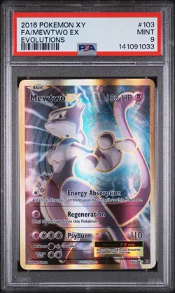 2016 POKEMON XY EVOLUTIONS #103/108 MEWTWO EX FULL ART PSA 9 - Image 1