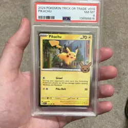Pokemon 2024 TCG Trick or Trade Pikachu Cosmos Holo 018/091 PSA 8 - Image 1