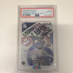 Namco Monkey D. Luffy Leader Foil Dodgers x One Piece Night PSA 10 Card 010 EN - Image 1