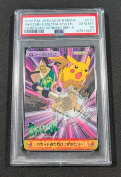 Pokemon Japanese Bandai Pikachu & Mecha-Meowth #273 PSA 10 Carddass Anime 8 - Image 1