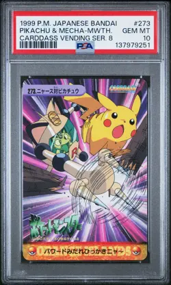 Pokemon Japanese Bandai Pikachu & Mecha-Meowth #273 PSA 10 Carddass Anime 8 - Image 3