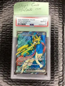 2025 HOP'S ZACIAN EX 176/159 POKEMON JTG JOURNEY TOGETHER ULTRA RARE PSA 10 - Image 1