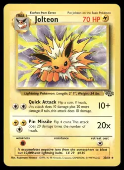 Pokemon Cards Jolteon 20/64 UNLIMITED Jungle WOTC Rare NM *2 - Image 1