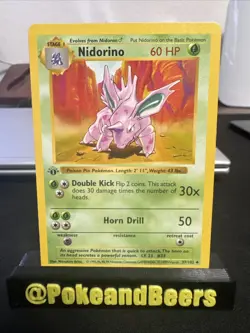 Pokemon Nidorino TCG Base Set Uncommon Card 37/102 1st Edition Shadowless - Image 1